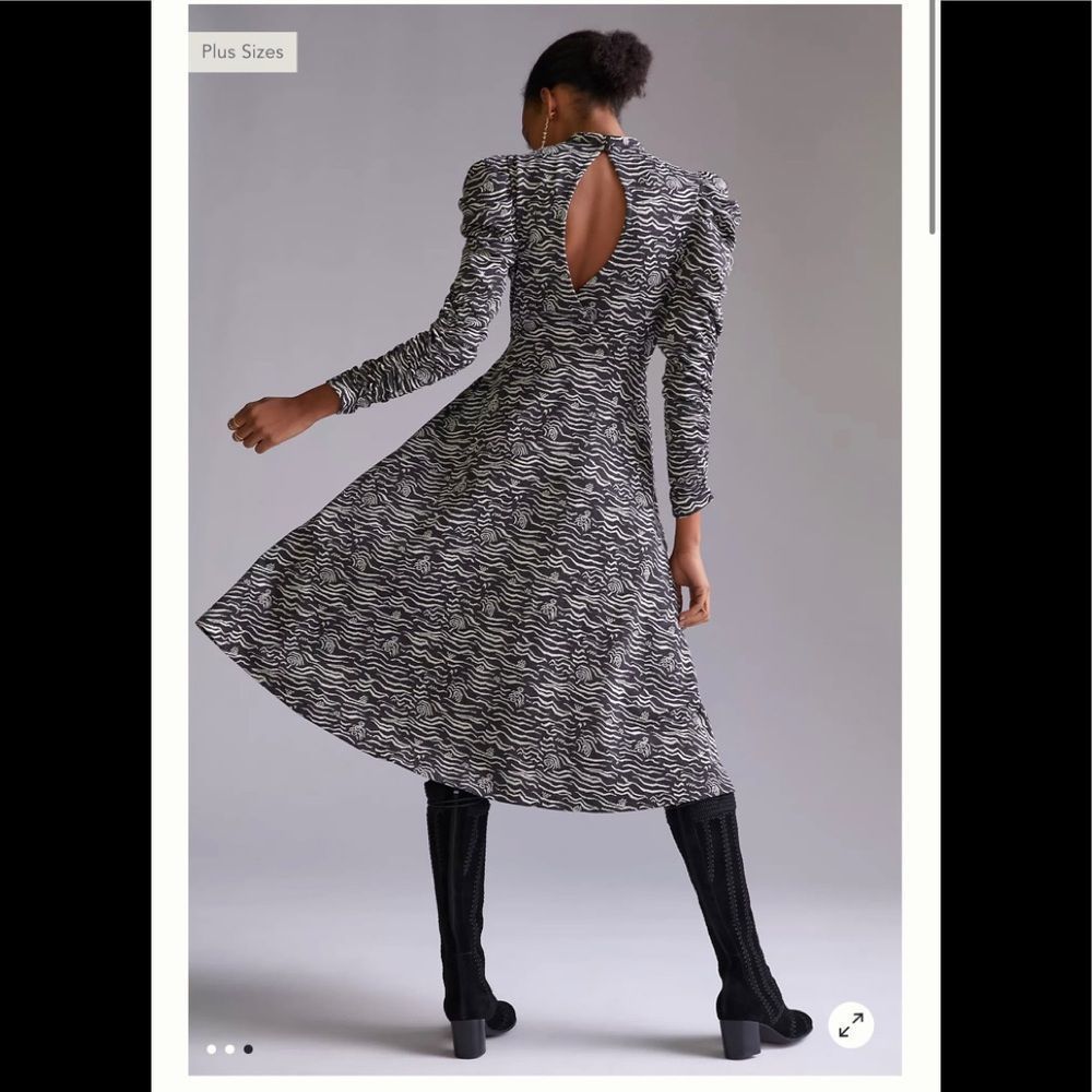 Anthropologie Puff-Sleeved Jacquard Midi Dress size 3X